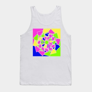 Square ornament with random geometric repeated shapes in bright neon colors Tank Top